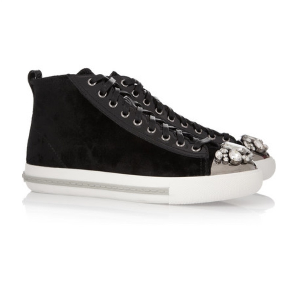 MIU MIU lightly worn velvet crystal sneakers